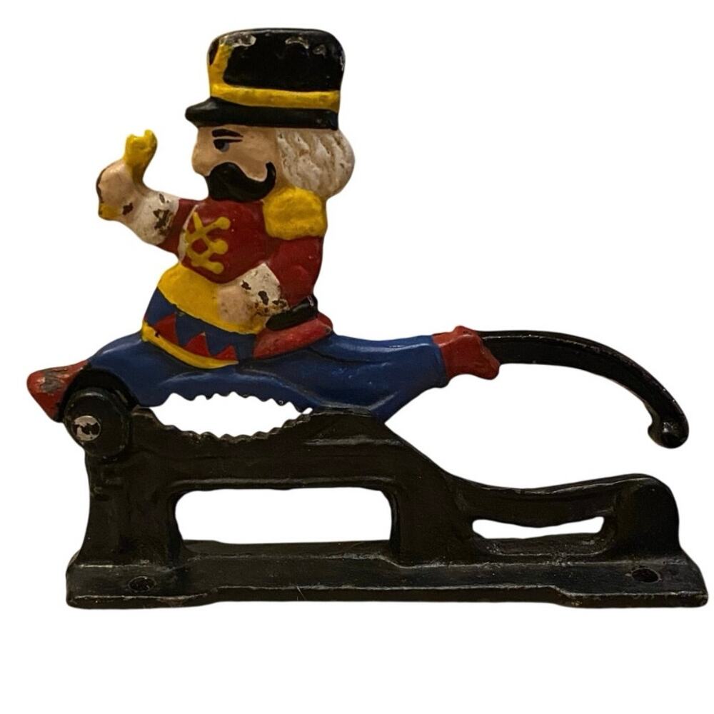 Nutcracker, Cast Iron, Hand Painted, "5.5 x 5" Blue/Red/Yellow, Christmas, Decor